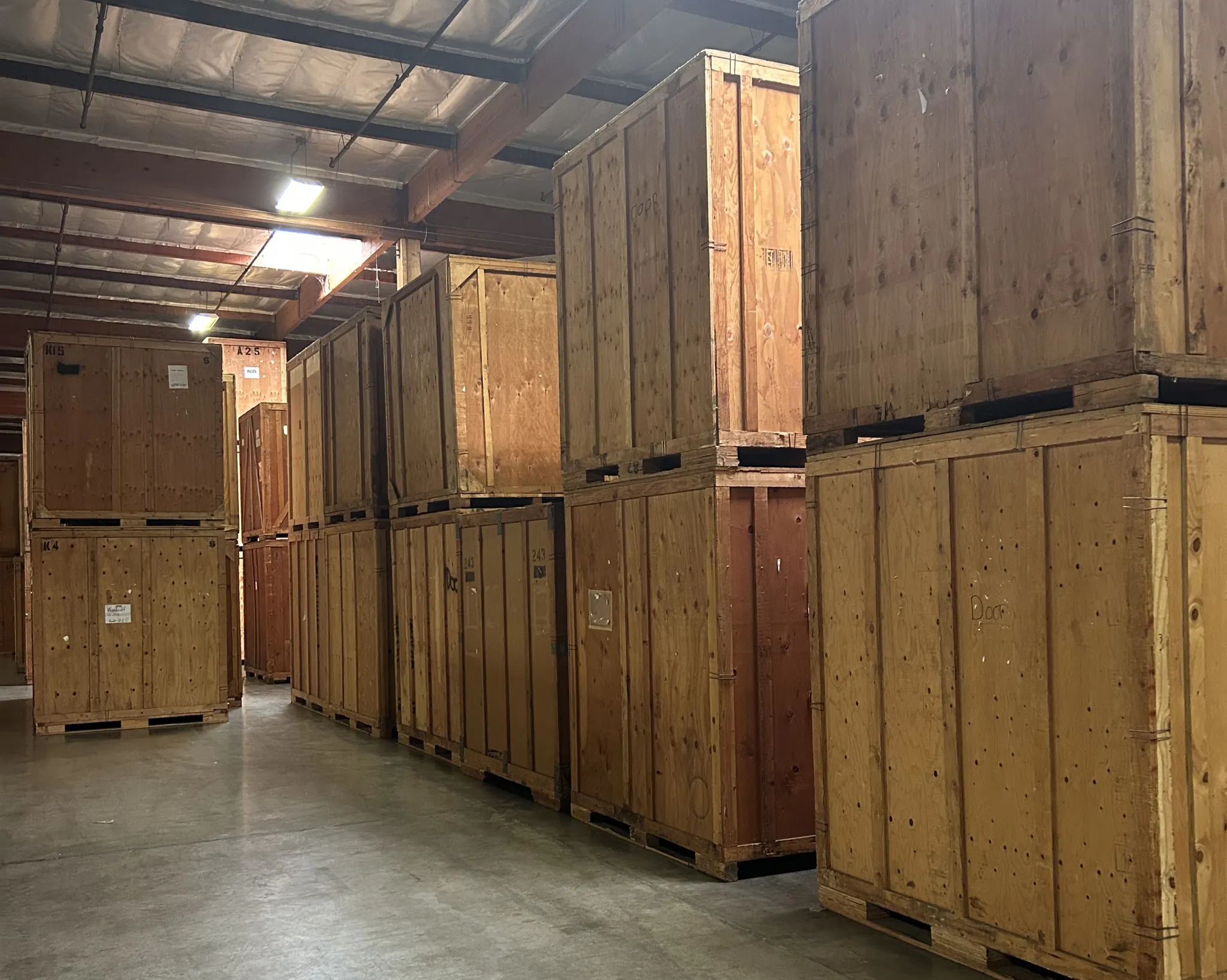 O'Neill Transfer warehouse with boxes, wooden storage vault