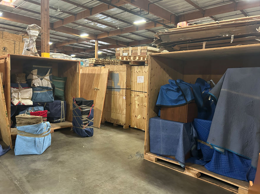 O'Neill Transfer warehouse with boxes, wooden storage vault